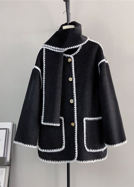 Grey Button Pockets Woolen Short Coats Winter