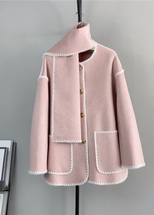 Grey Button Pockets Woolen Short Coats Winter