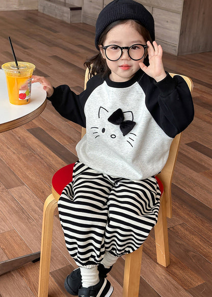 Grey O-neck Striped Sweatshirt and Lantern Pants Two Piece Set Spring