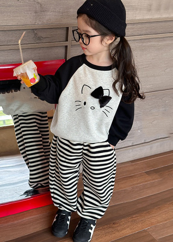 Grey O-neck Striped Sweatshirt and Lantern Pants Two Piece Set Spring