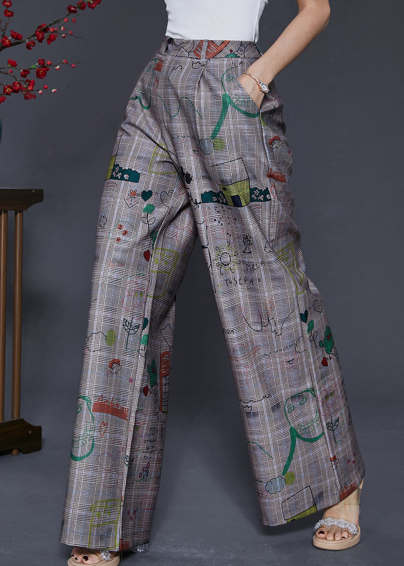 Grey Original Design Print Cotton Straight Pants Spring