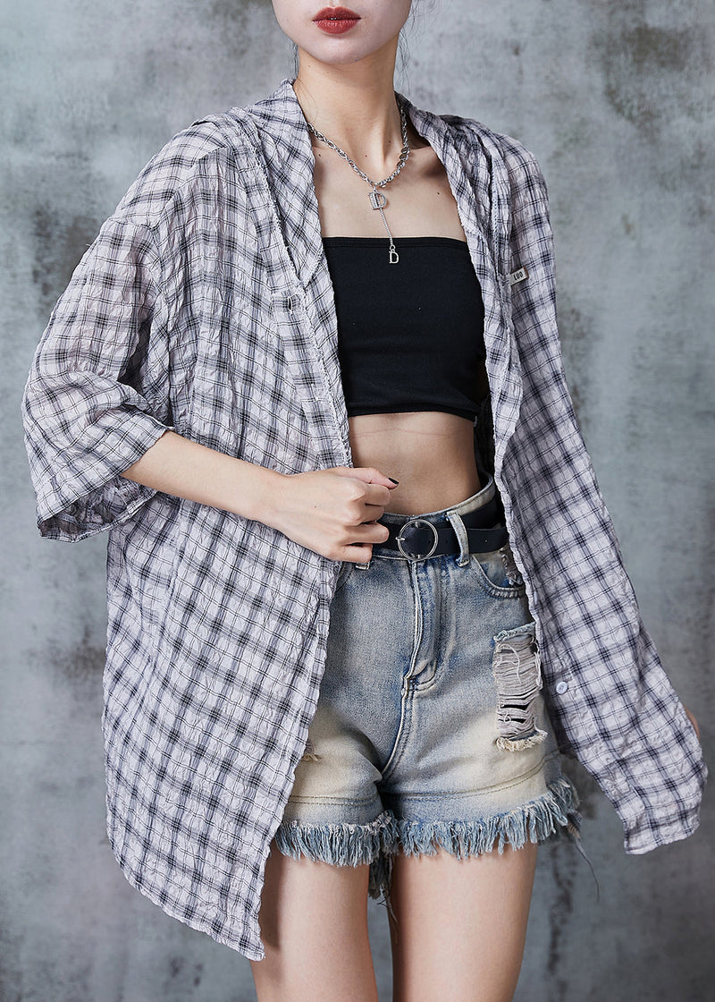 Grey Oversized Plaid Cotton Shirt Summer