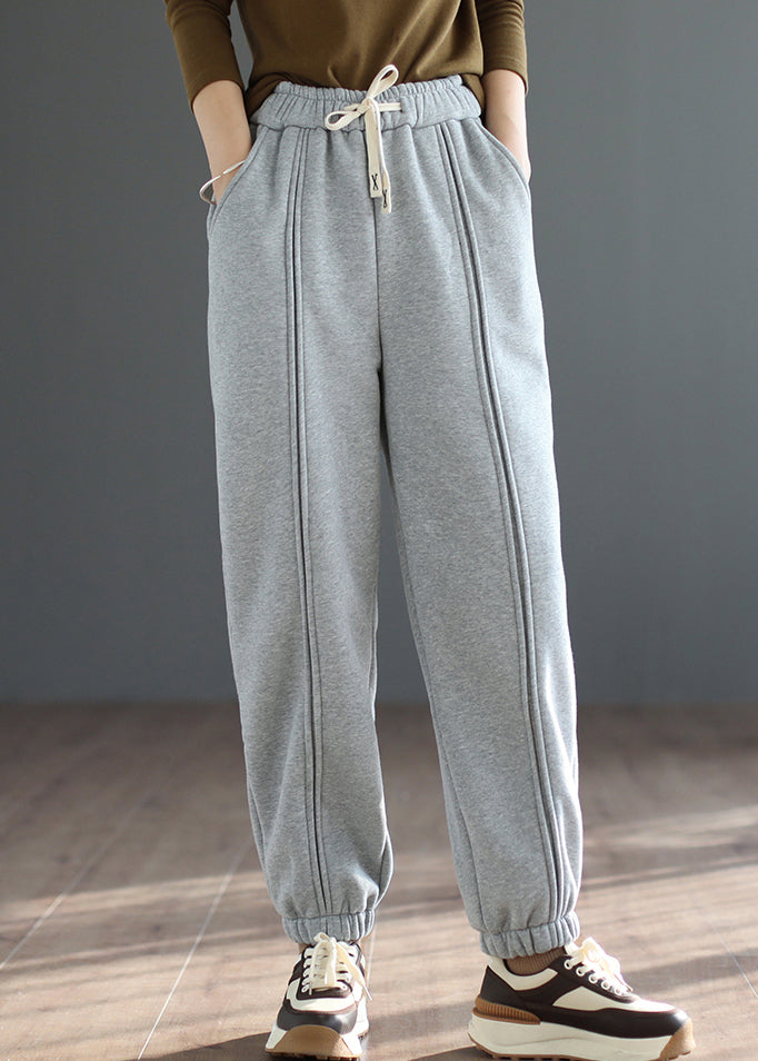 Grey Patchwork Warm Fleece Sweatshirt Pants Spring