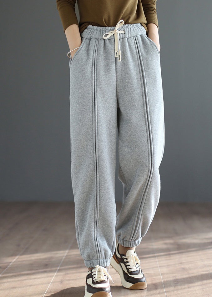 Grey Patchwork Warm Fleece Sweatshirt Pants Spring