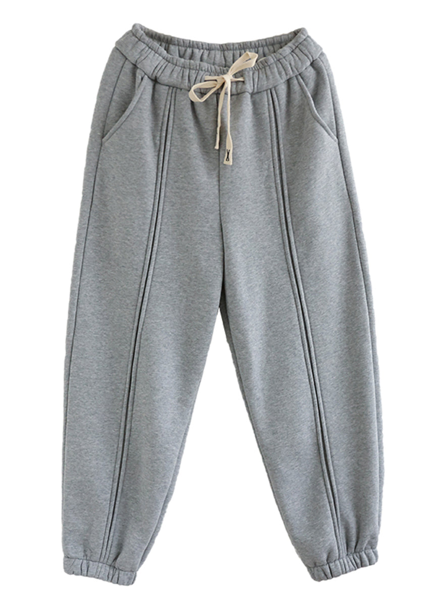 Grey Patchwork Warm Fleece Sweatshirt Pants Spring