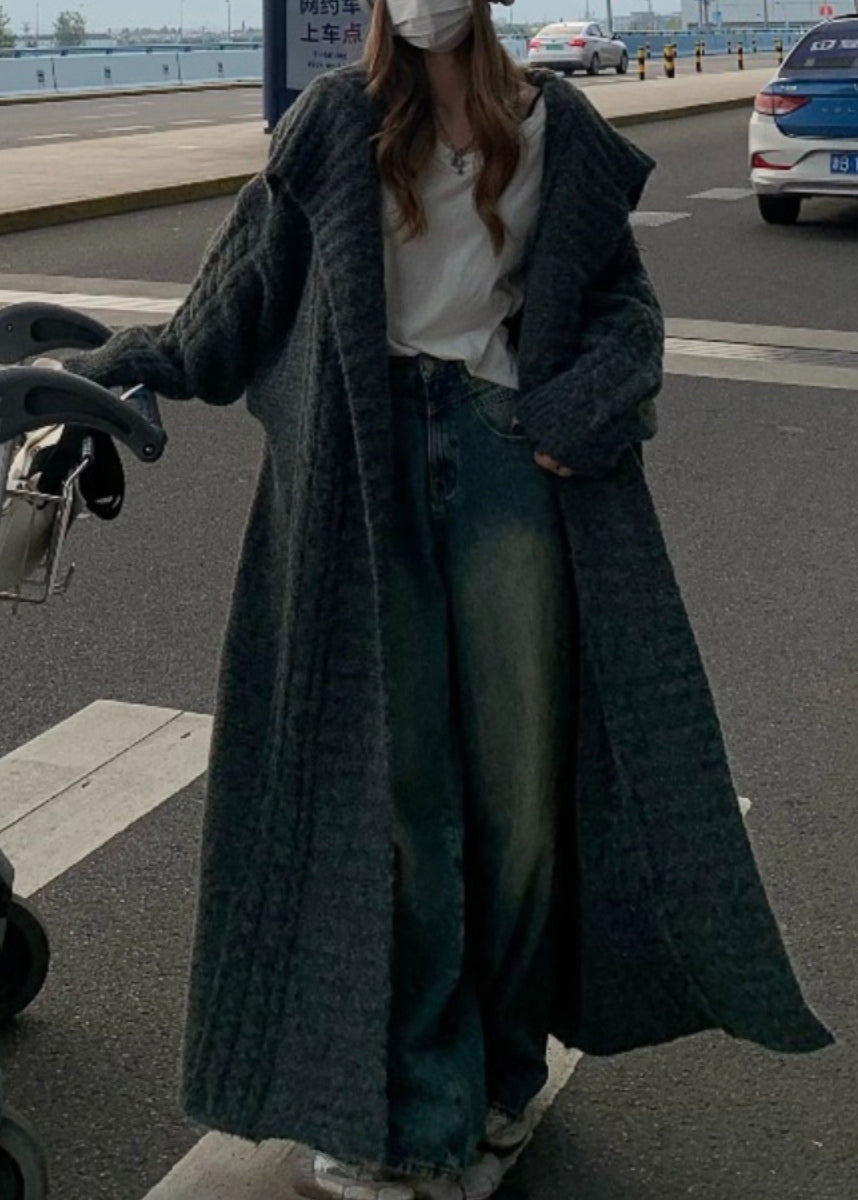 Grey Peter Pan Collar Long Knit Loose Cardigans Spring