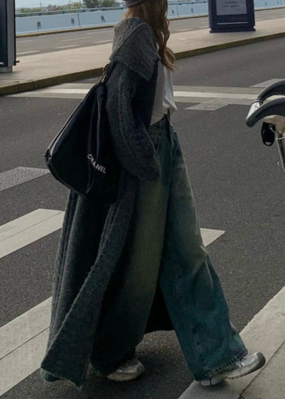 Grey Peter Pan Collar Long Knit Loose Cardigans Spring
