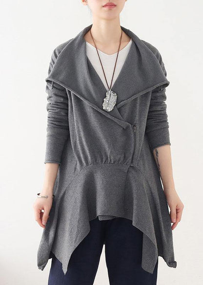 Grey Peter Pan Collar Zippered Fall Short Coat