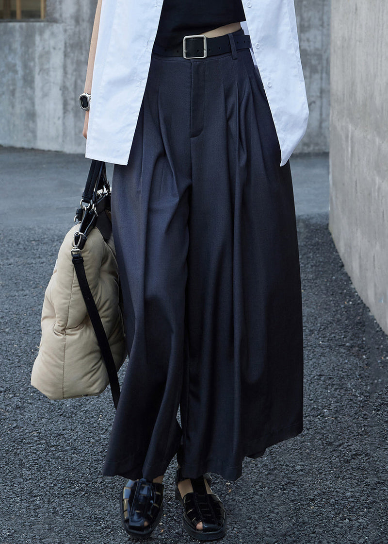 Grey Pockets Wrinkled High Waist Patchwork Cotton Pants Skirt Fall