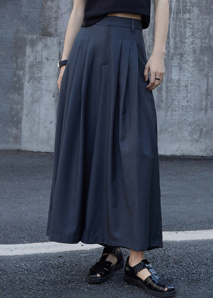 Grey Pockets Wrinkled High Waist Patchwork Cotton Pants Skirt Fall