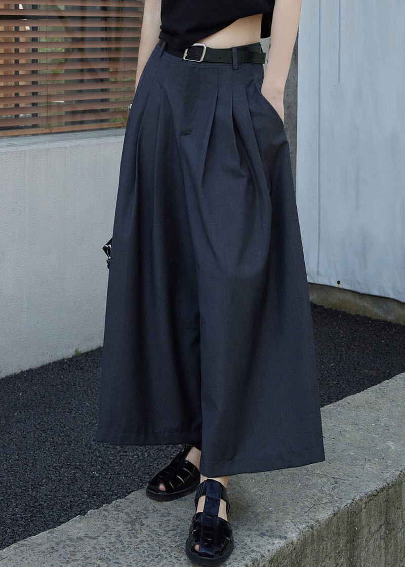 Grey Pockets Wrinkled High Waist Patchwork Cotton Pants Skirt Fall