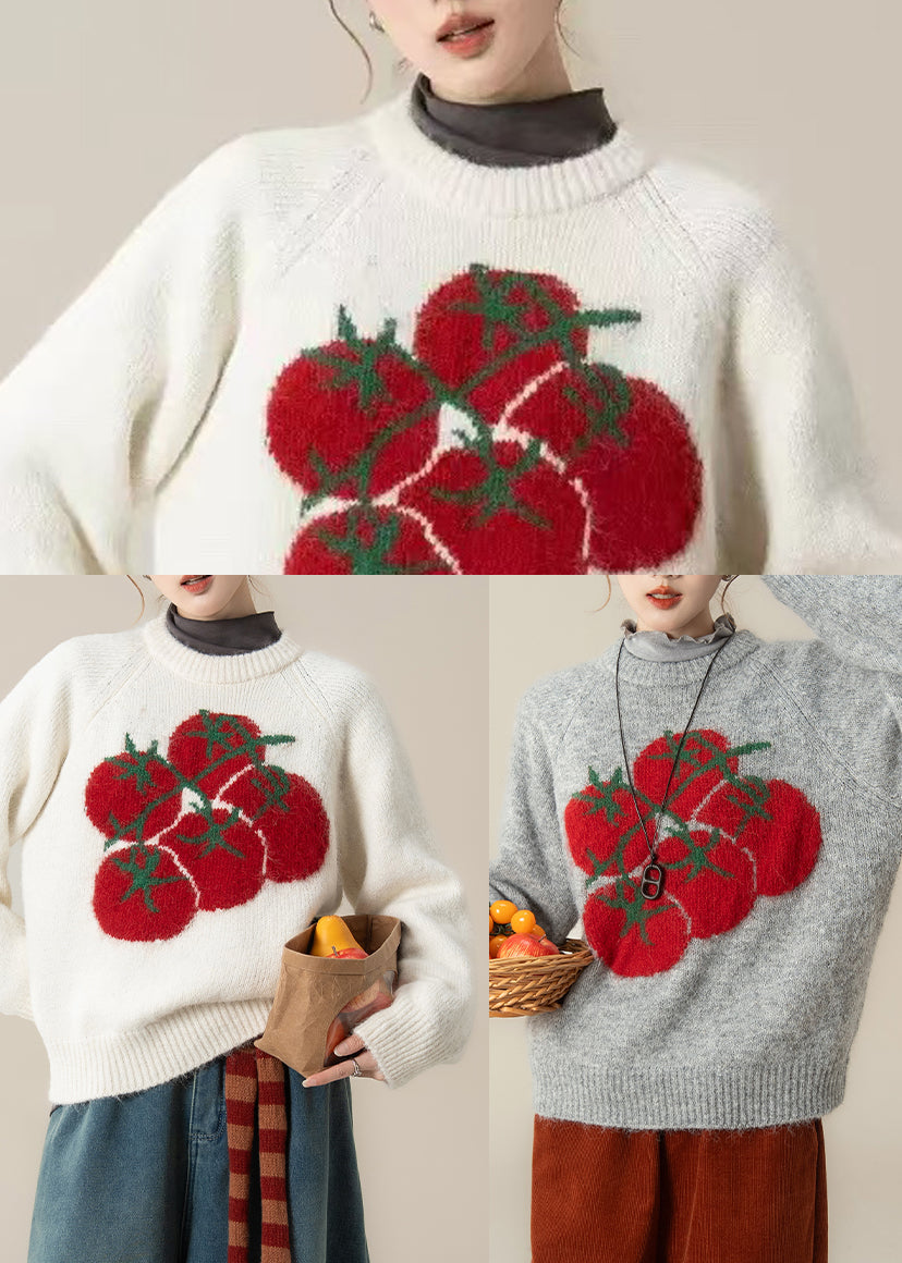 Grey Print Chunky Oversized Knitted Tops Winter