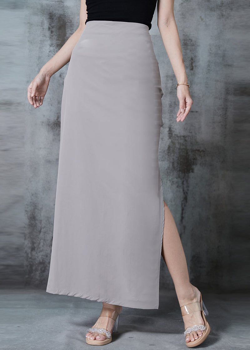 Grey Side Open Silm Fit Spandex Wraped Skirts Spring