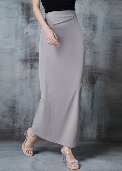 Grey Side Open Silm Fit Spandex Wraped Skirts Spring