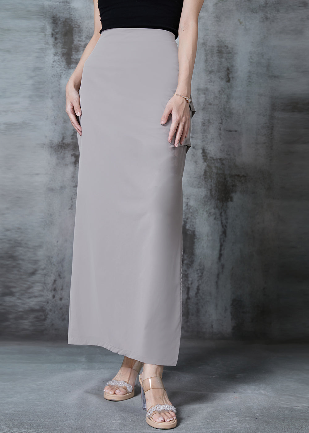 Grey Side Open Silm Fit Spandex Wraped Skirts Spring