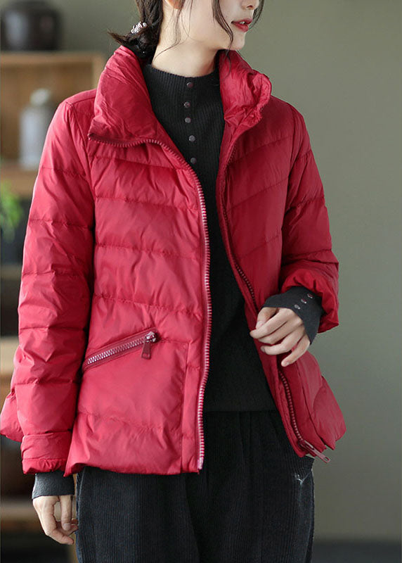 Grey Stand Collar Pockets Design Winter Thick Down Coats