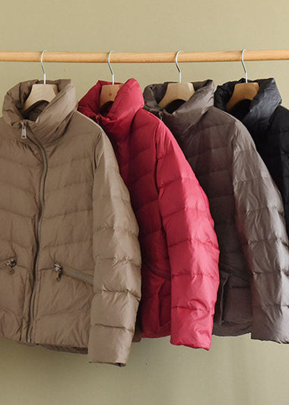 Grey Stand Collar Pockets Design Winter Thick Down Coats