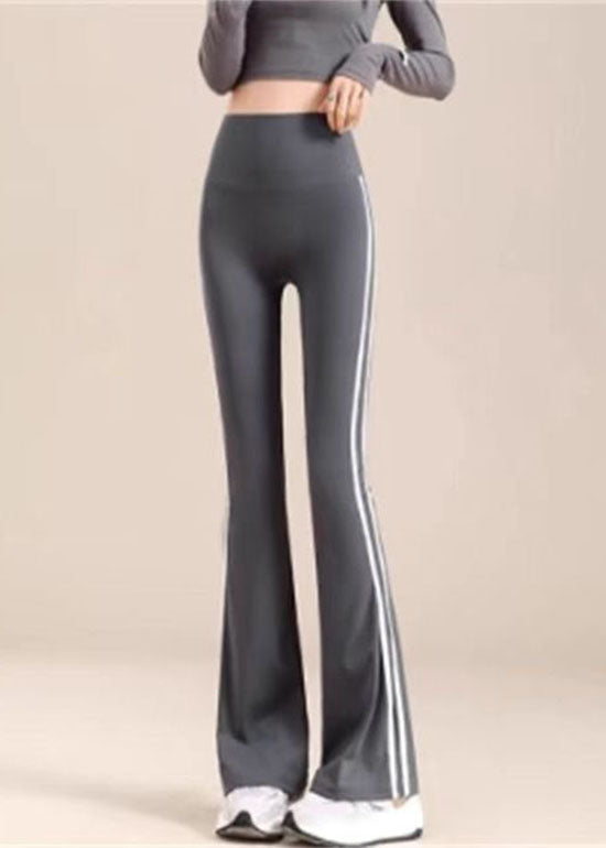 Grey Striped High Waist Flare Yoga Pants