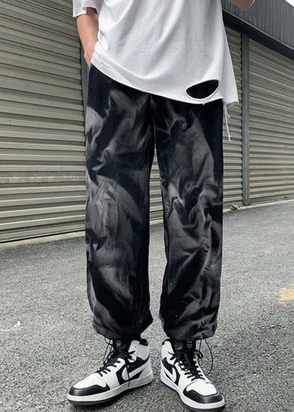 Grey Tie Dye Drawstring Cotton Crop Pants Fall