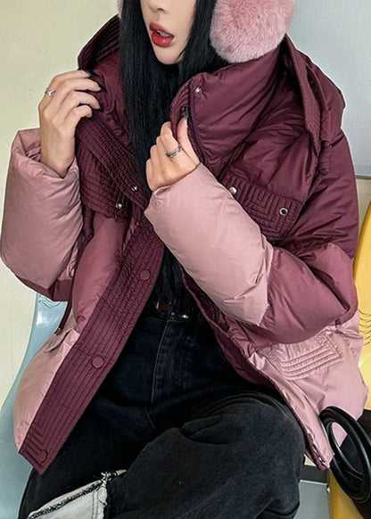 Grey Zip Up Pockets Duck Down Hooded Jacket Winter