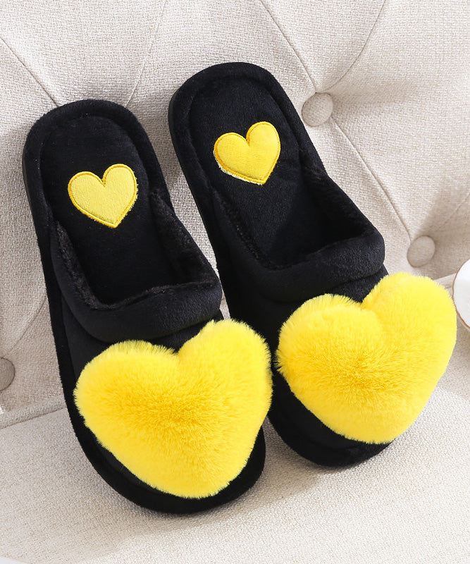 Heart Splicing Slippers Shoes Pink Fuzzy Wool Lined