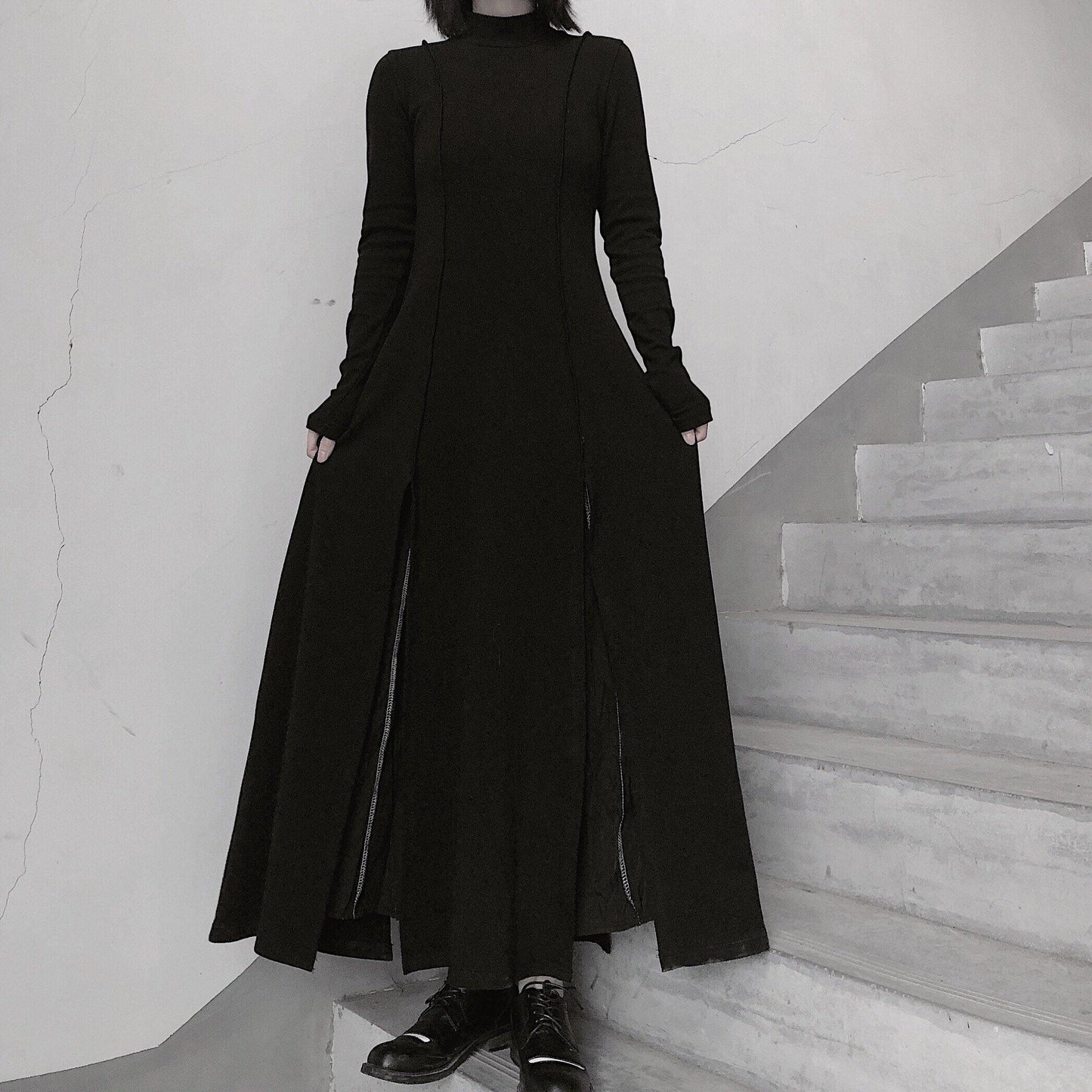 High Neck Asymmetric Dress Runway Black Art Dress