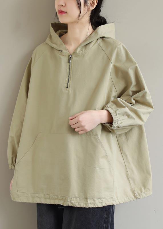 Hooded Zip Up Spring Clothes for Work Outfits Khaki Blouses