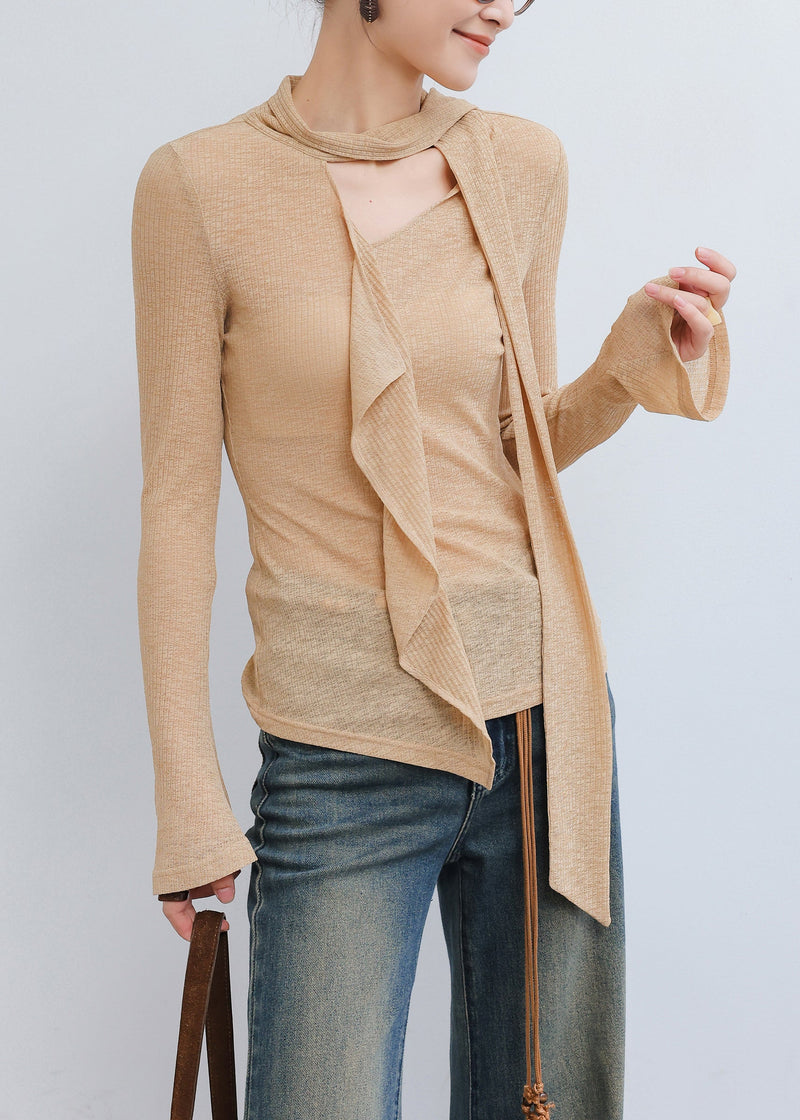 Khaki Asymmetrical Cotton Blouse Top Spring