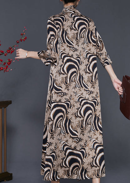 Khaki Asymmetrical Leopard Print Silk Dresses Summer