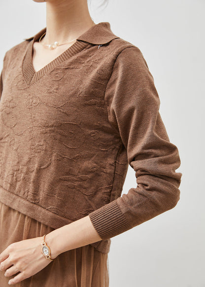 Khaki Jacquard Patchwork Wool Tulle Dress Summer