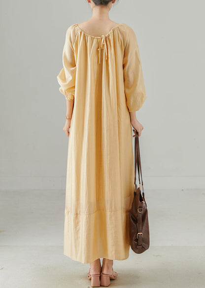 Khaki Oversized Hollow Out Linen Dress Spring