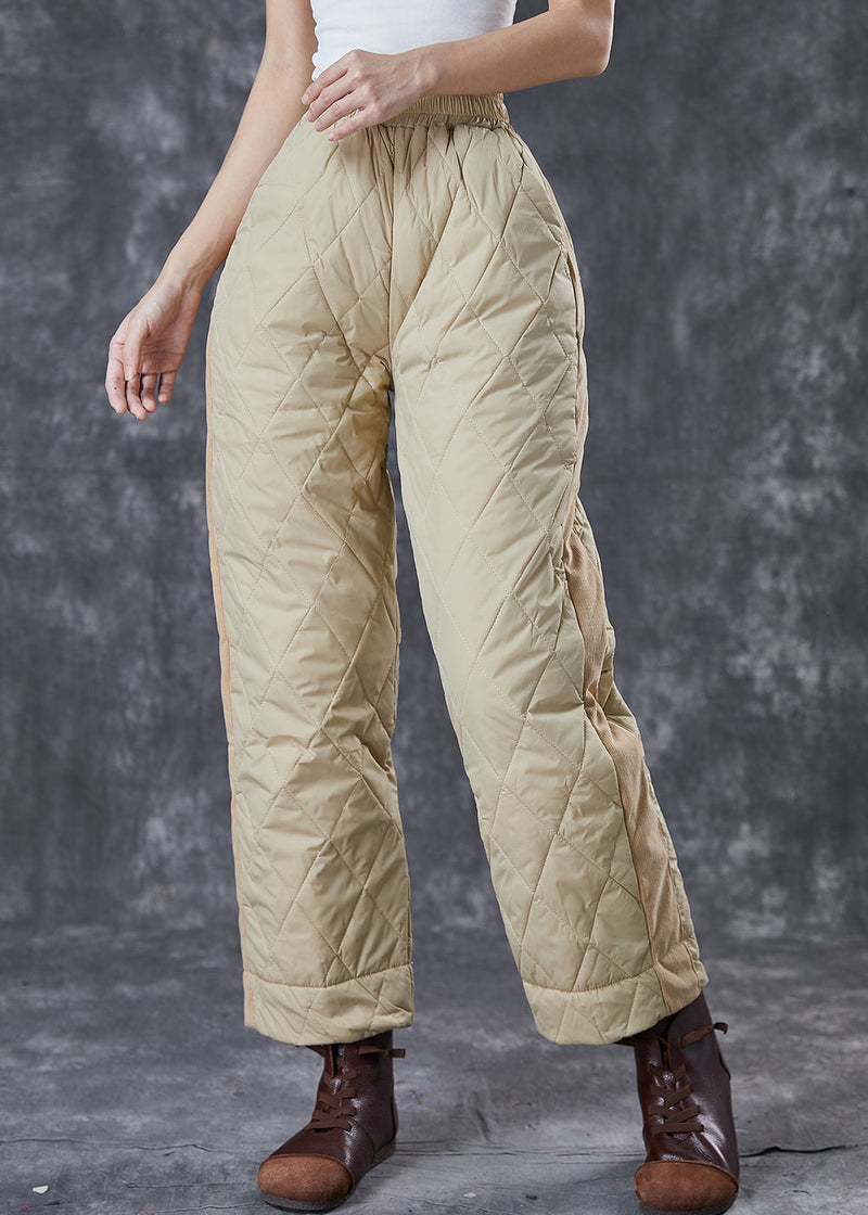 Khaki Oversized Patchwork Thick Fine Cotton Filled Pants Winter