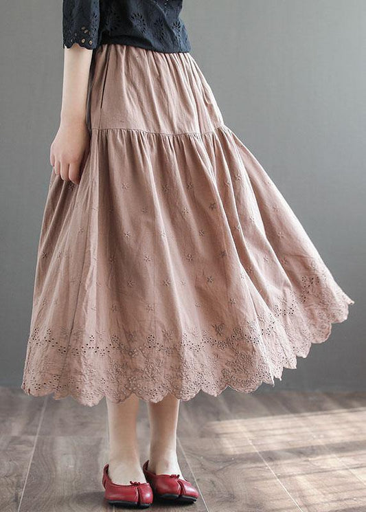 Khaki Patchwork Hollow Out a Line Fall Skirts