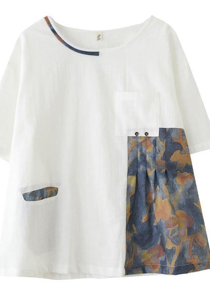 Khaki Patchwork Pockets Cotton Linen Shirt Summer