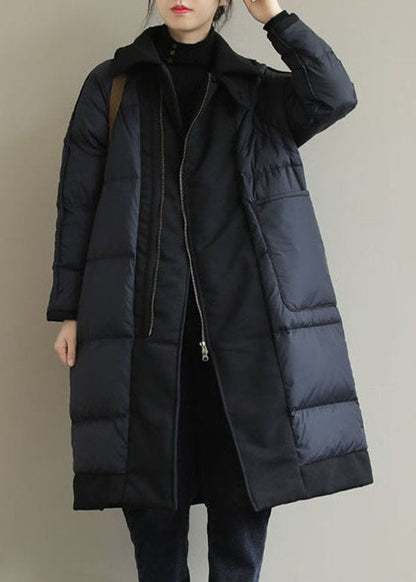 Khaki Peter Pan Collar Patchwork Duck Down Puffer Coat Winter