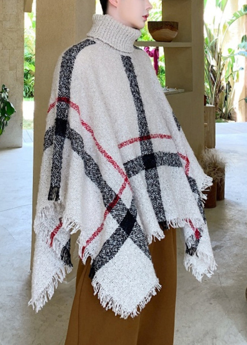 Khaki Turtleneck Knit Cape Sweater Batwing Sleeve