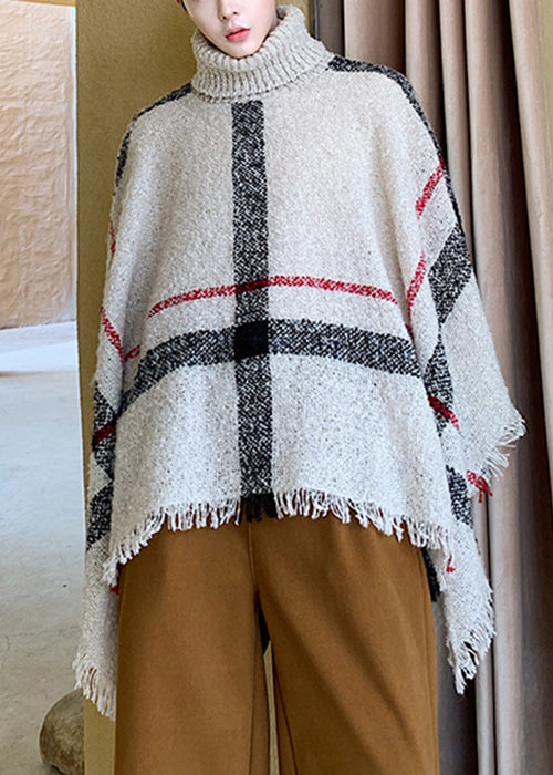 Khaki Turtleneck Knit Cape Sweater Batwing Sleeve