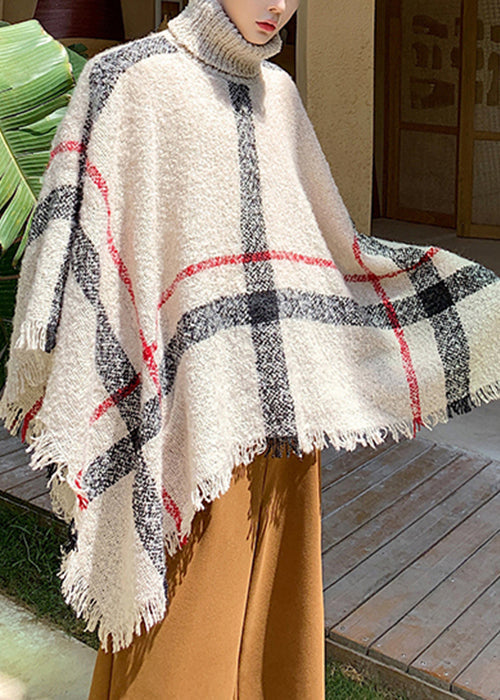 Khaki Turtleneck Knit Cape Sweater Batwing Sleeve