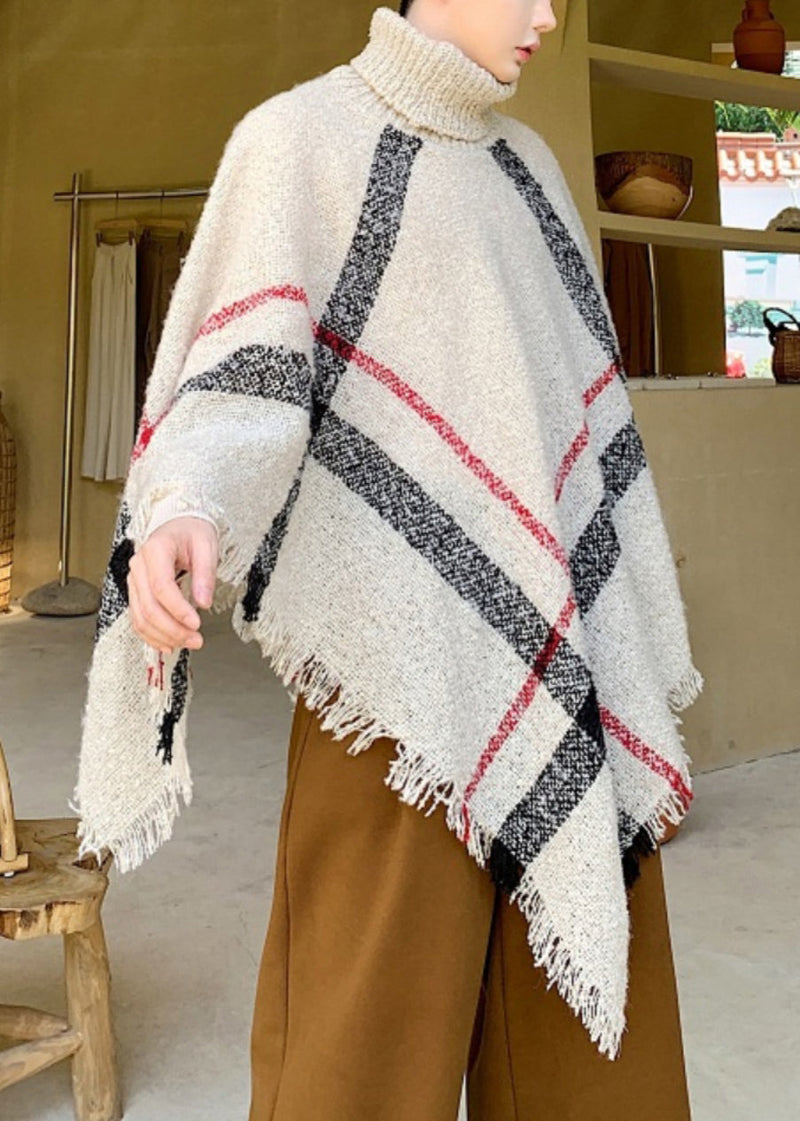 Khaki Turtleneck Knit Cape Sweater Batwing Sleeve