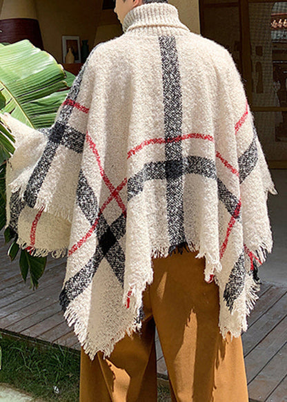 Khaki Turtleneck Knit Cape Sweater Batwing Sleeve