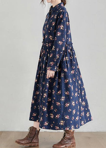 Lapel Cinched Spring Tunics Shape Navy Print Traveling Dress