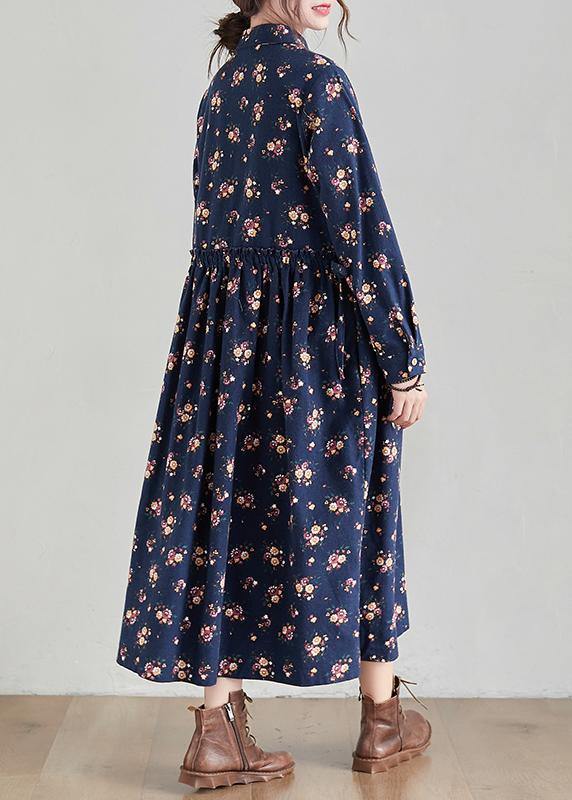 Lapel Cinched Spring Tunics Shape Navy Print Traveling Dress