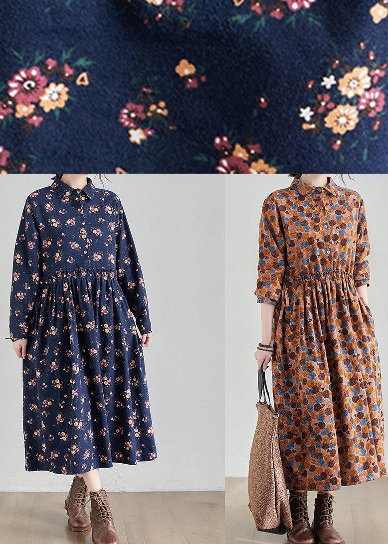 Lapel Cinched Spring Tunics Shape Navy Print Traveling Dress