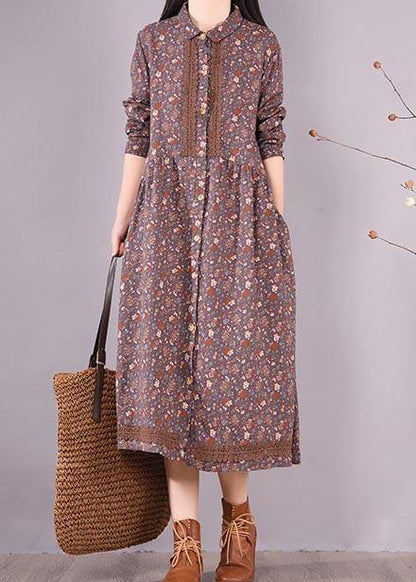 Lapel Lace Spring Quilting Dresses Catwalk Purple Print Long Dresses