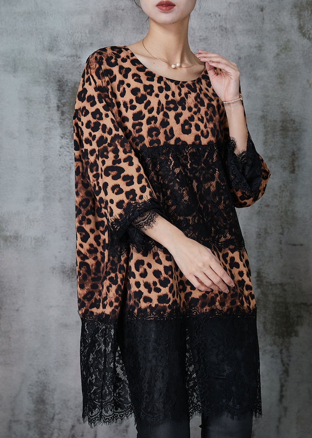 Leopard Patchwork Lace Chiffon Mini Dress Summer