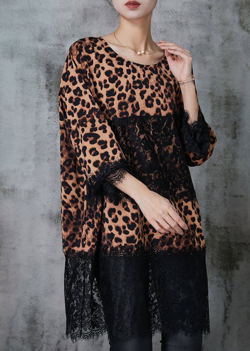 Leopard Patchwork Lace Chiffon Mini Dress Summer