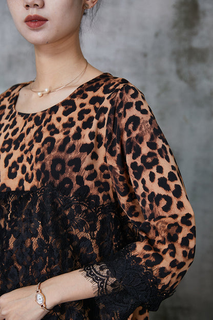 Leopard Patchwork Lace Chiffon Mini Dress Summer