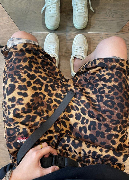 Leopard Pockets Elastic Waist Cotton Shorts Summer