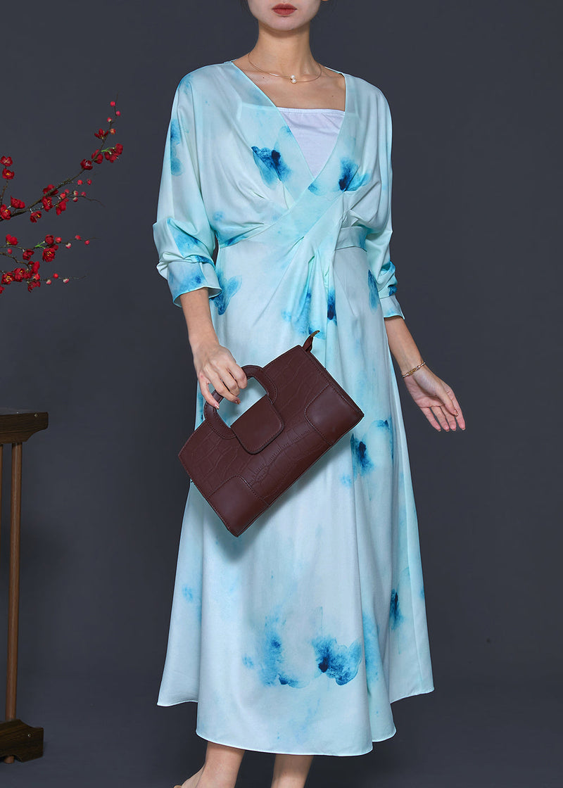 Light Blue Backless Tie Dye Vacation Dresses Spring