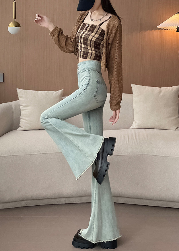 Light Blue High Waist Denim Bell-bottom Trousers Spring